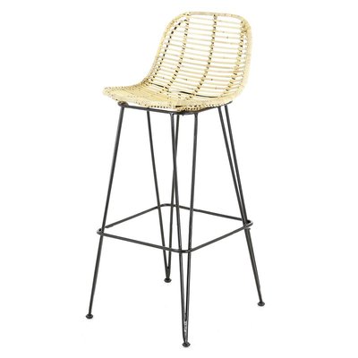 Chaise plan de travail rotin naturel piètement métal noir h 65 cm Fresh ZAGO