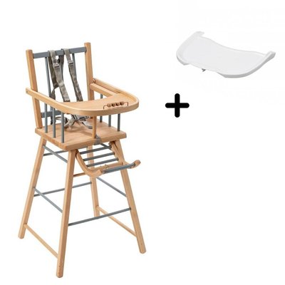 Pack Chaise haute André Hybride bleu gris et sa tablette blanche COMBELLE
