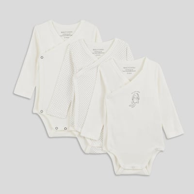 Lot de 3 bodies manches longues croisés en coton BIO, certifié GOTS et OEKO TEX BOUT'CHOU
