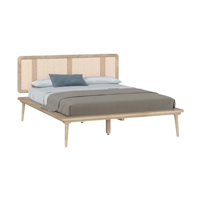 Lit double en bois et cannage - ADIK RENDEZ-VOUS DÉCO