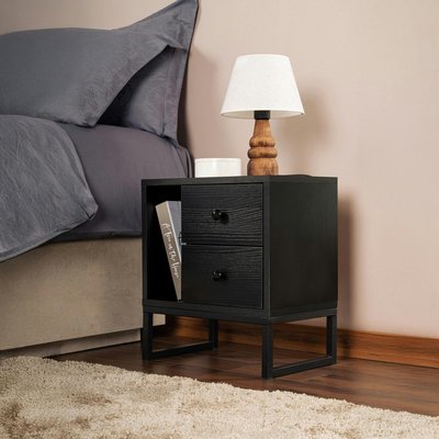 Table de nuit noire effet bois - 2 tiroirs, 1 niche JENA PIER IMPORT