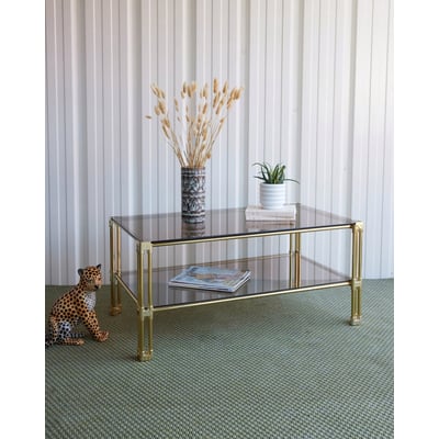 Table basse Hollywood Regency en verre fumé Donna N°1589 - Bon état DEBONGOUT