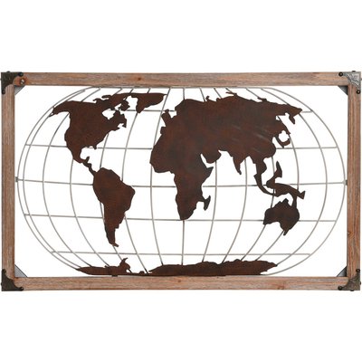 Décoration murale carte du monde en métal esprit loft cuivre naturel RECOLLECTION