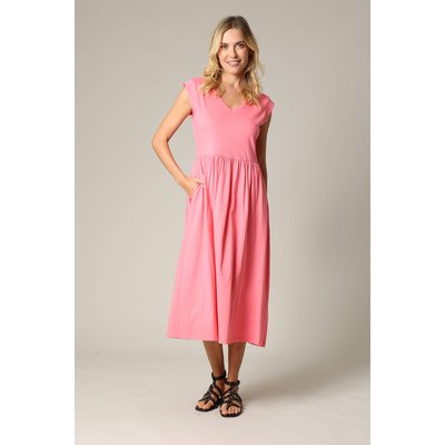 Robe longueur midi à manches courtes avec col v et taille froncée AYNA DEELUXE