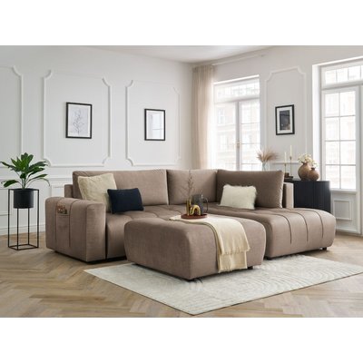 Canapé d'angle convertible 4 places en velours avec pouf, ARSENE BOBOCHIC