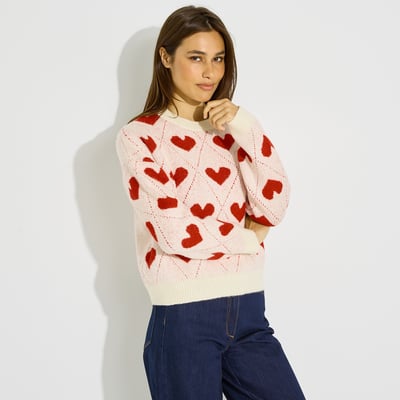 Pull col rond motif cœur GRAIN DE MALICE