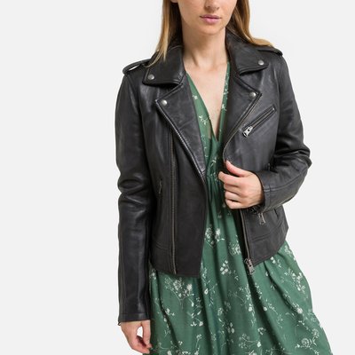 Kort, asymmetrisch jasje in leer Boogie OAKWOOD