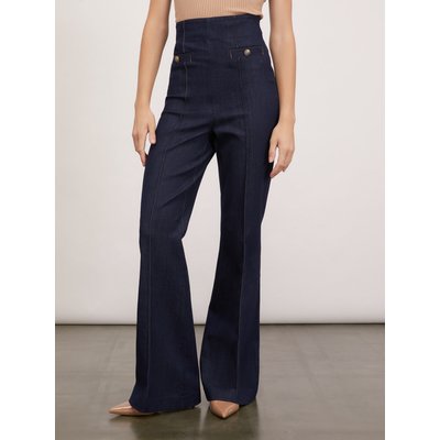 Jean flare taille haute en denim de coton délavage rinse MOTIVI