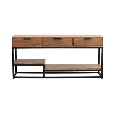 Meuble TV en bois massif et métal noir L115 cm WARREN MILIBOO