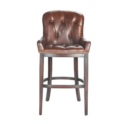 Fauteuil de bar en bois et cuir semi aniline - H121 cm SIGNATURE
