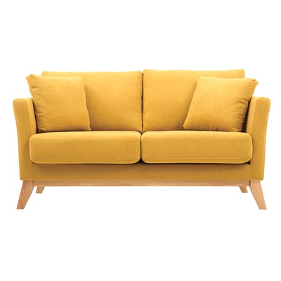 Canapé scandinave déhoussable 2 places en tissu chenille terre brûlée et bois clair OSLO MILIBOO