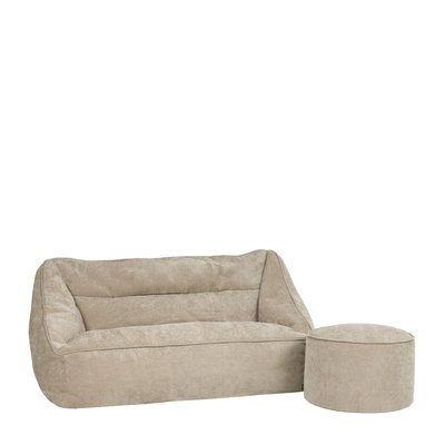 Ensemble 2 poufs en tissu chenille, canapé, et repose-pieds pouf rond - CECILIA ICON