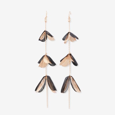 Boucles d'oreilles longues pétales en filigrane noir et doré BALABOOSTE