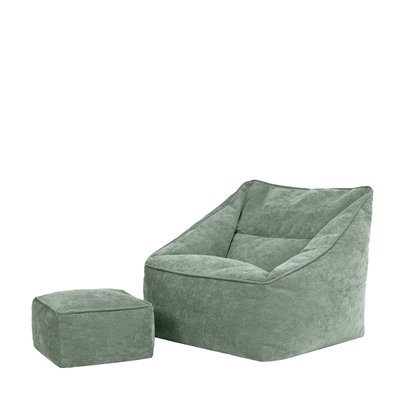 Pouf fauteuil et son repose-pied carré en tissu chenille texturé - NATALIA ICON