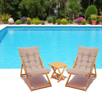 Salon jardin détente 2 places taupe - bois et toile SORA PIER IMPORT