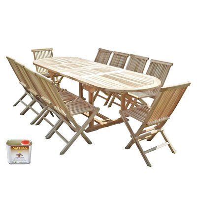 Salon de jardin en teck HENUA 10 chaises - Bundle huile C ET L JARDIN