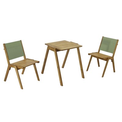 Table de jardin en bois d'eucalyptus FSC® et 2 chaises, UZES OVIALA