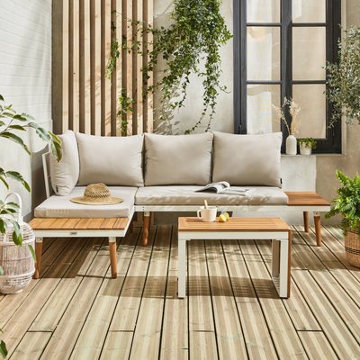Salon de jardin modulable aluminium et bois d'acacia 4 places SAO PAULO SWEEEK