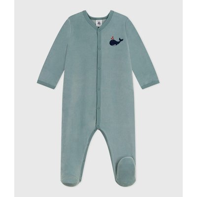 Pigiama da neonato in velluto tinta unita, cuoricini sul petto PETIT BATEAU