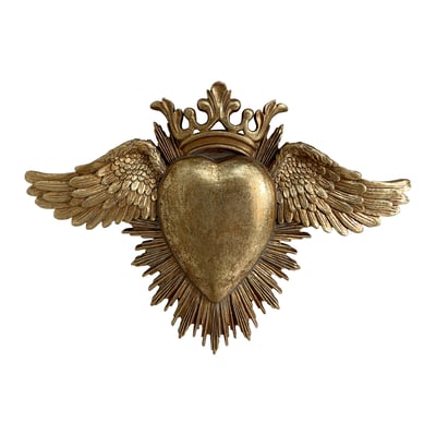 Déco murale ex-voto coeur ailes 24,5x17,5cm EMDE
