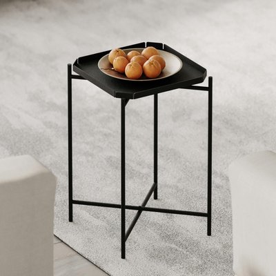 Petite table d’appoint noire carrée, pieds croisés SFAX PIER IMPORT