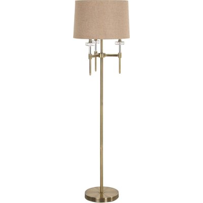 Lampadaire élégant doré brossé abat jour tissu et détails cristal RECOLLECTION