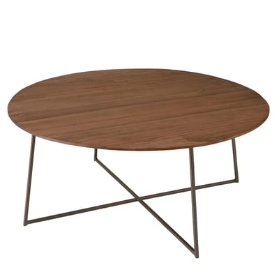 Table basse ronde 80x80cm en bois de mindi pieds en métal noir ARCUS PIER IMPORT