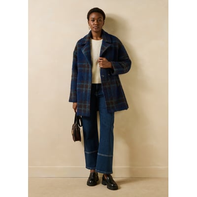 Manteau 3/4 à carreaux en lainage LA FEE MARABOUTEE