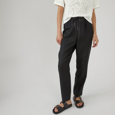 Pantalon large en lin noir femme La Redoute