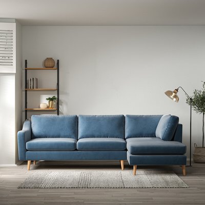 Rosa Curve Velvet Chaise - Right Facing with Light Wood Legs SO'HOME