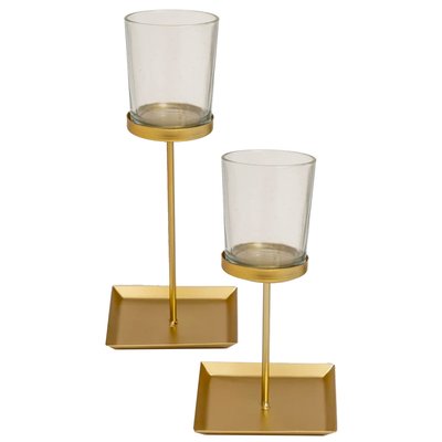 Set de 2 photophores sur pieds en verre et métal doré WADIGA