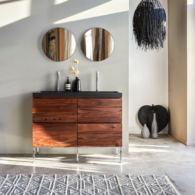 Meuble salle de bain en palissandre massif et pierre de lave 120 cm NOVA TIKAMOON