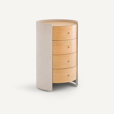 Commode chevet, en plaqué chêne et tissu natté, FIRMO AM.PM