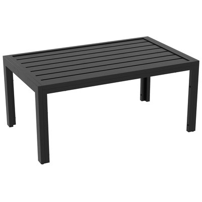 Table basse de jardin rectangulaire plateau à lattes métal époxy noir OUTSUNNY