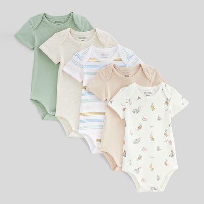 Lot de 5 bodies manches courtes imprimés en coton BIO BOUT'CHOU