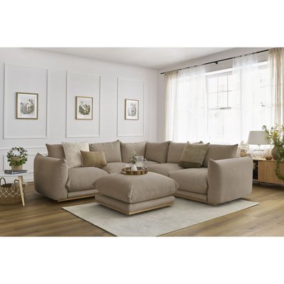 Canapé d'angle fixe 5 places en tissu avec pouf, ERNEST BOBOCHIC
