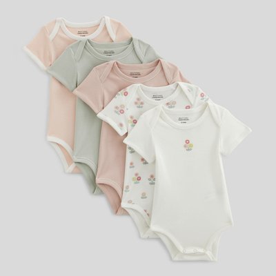 Lot de 5 bodies manches courtes imprimés en coton BIO BOUT'CHOU