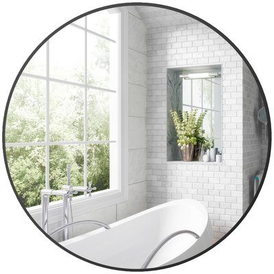 Miroir mural rond dia. 70 cm cadre métal noir HOMCOM