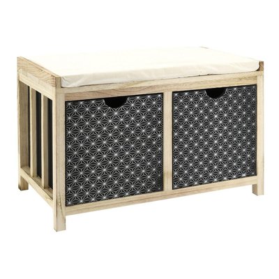 Banc en paulownia naturel et teinté noir 2 tiroirs AUBRY GASPARD
