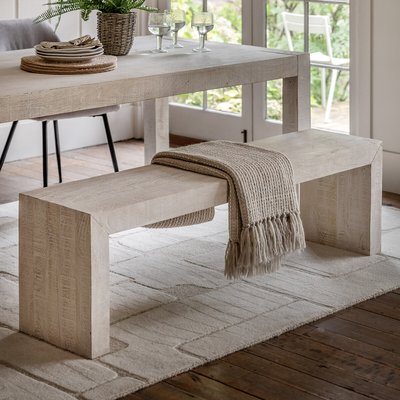 Rustana Whitewash Mango Wood 3 Seater Dining Bench (160 cm) SO'HOME