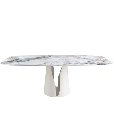 Table à manger baril ovale marbre porcelaine et acier blanc ANGEL CERDA