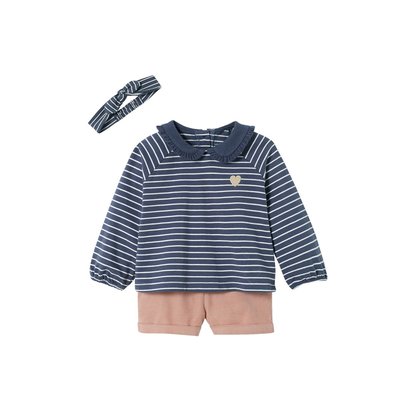 Ensemble 3 pièces short en velours, T-shirt et bandeau VERTBAUDET