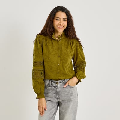 Chemise brodée détails ajourés GRAIN DE MALICE