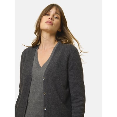 Cardigan Col V Anthracite Chiné Chelsea JUST CASHMERE