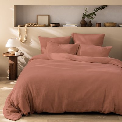 Housse de couette unie en coton, GAZE DE COTON MATT ET ROSE