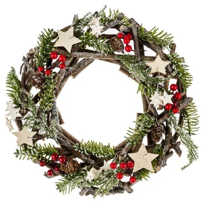 Couronne avec branches et étoiles 30 cm bois FEERIC LIGHTS & CHRISTMAS