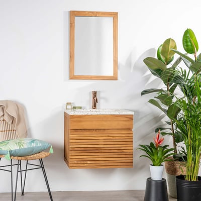 Meuble salle de bain en teck et terrazzo crème Aktual 60cm WANDA COLLECTION