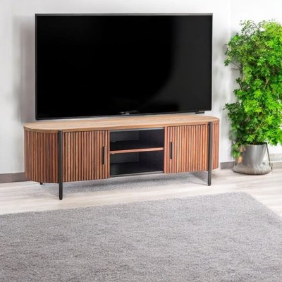 Meuble TV teck recyclé côtés arrondis TRANI PIER IMPORT