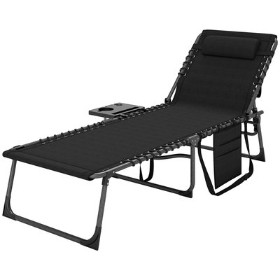 Bain de soleil transat pliable inclinable avec poignée, plateau et pochette OUTSUNNY