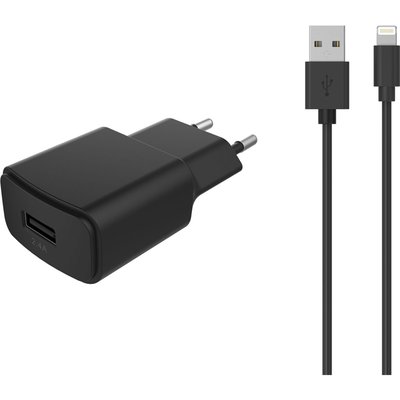 Chargeur secteur USB 2.4A + Cable lightning noir ESSENTIEL B